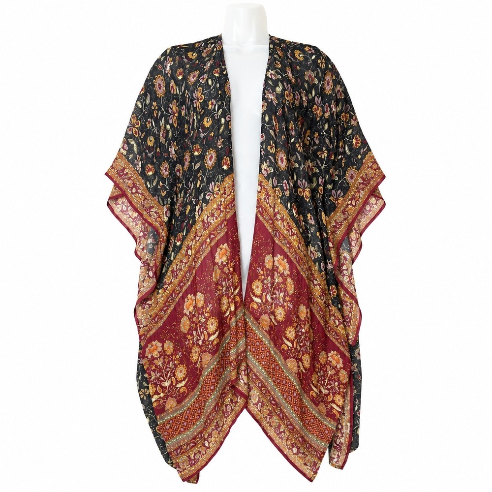 Soft Surroundings Floral Kimono One Size Boho Chiffon Open Front Lightweight